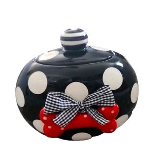Mud Pie Red & Black Polka Dot Dog Bone Lidded Treat Jar